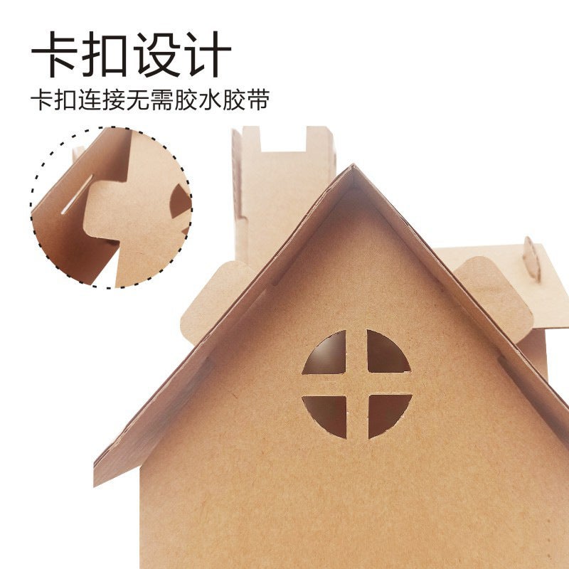 Christmas Castle Corrugated Paper Box Cardboard Colored 3D Cabin Kindergarten Children'S Handmade Diy Cardboard Assembled Toy - Image 4